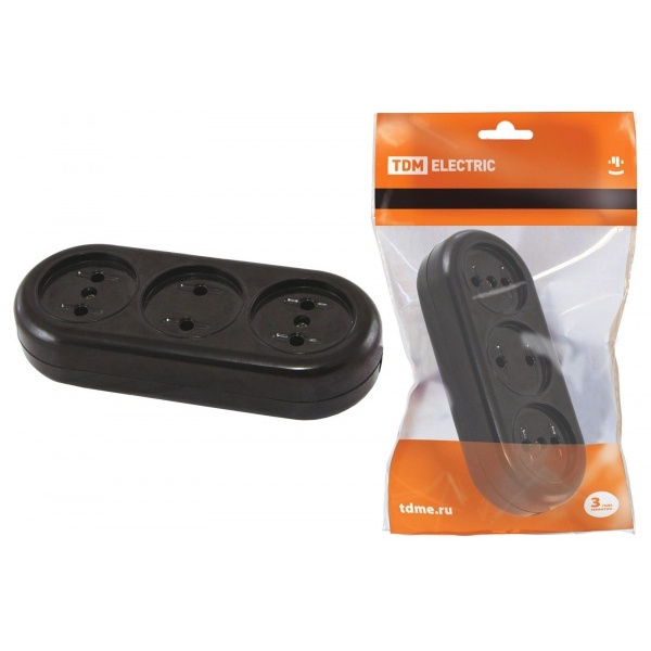 Колодка TDM "Ретро" 3 гнезда  2П 16А 250В карболит