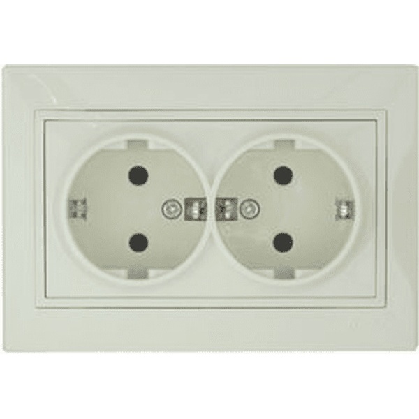 Розетка 2-местая с заземляющими контактами в сборе с рамкой IP20 скрытая установка