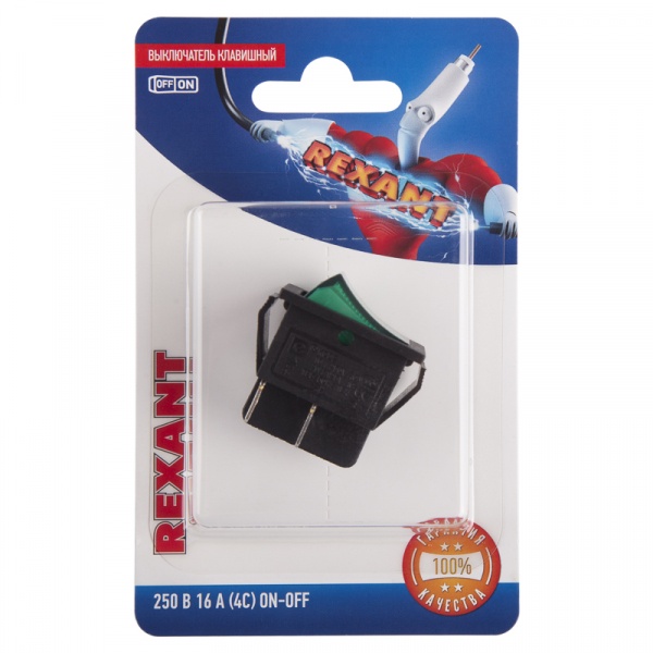 Выключатель клавишный Rexant 250В 16А красный с подсв.