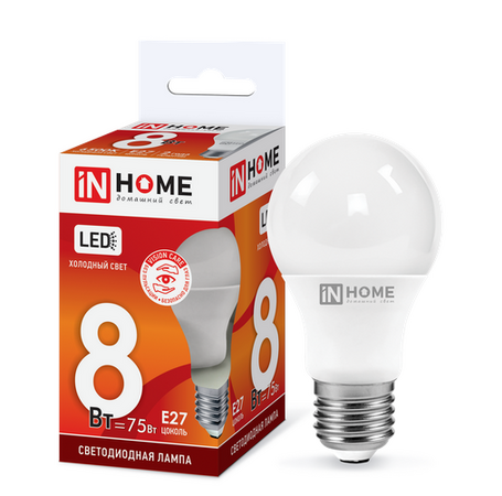 Светодиодная лампа IN HOME LED-A60-VC 8Вт 230В Е27 6500К
