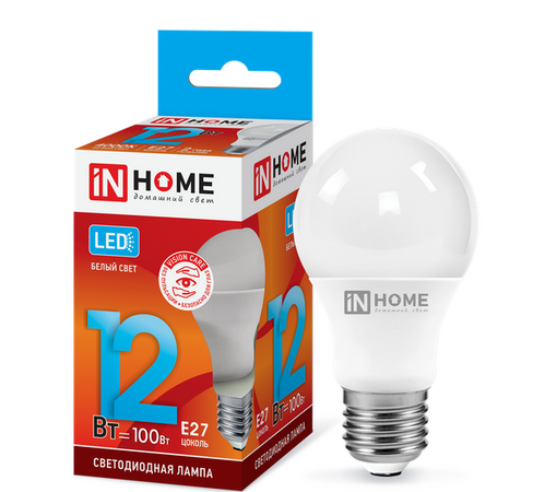 Светодиодная лампа IN HOME LED-A60-VC 12Вт 230В Е27 4000К