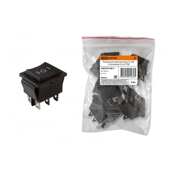Переключатель клавишный TDM YL-206 черный 3 положения 2з+2з