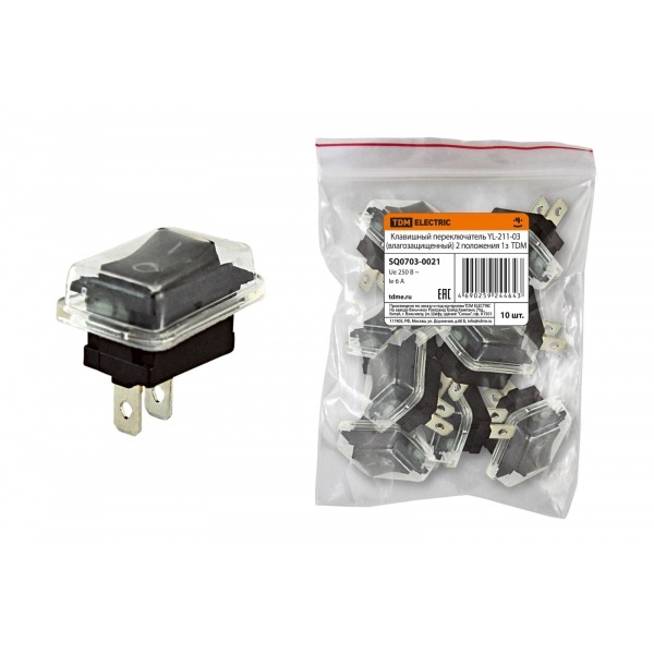 Клавишный переключатель YL-211-03 черный корп (влагозащищенный) 2 положения 1з TDM