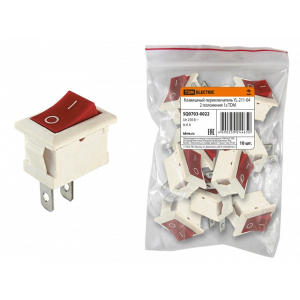 Клавишный переключатель YL-211-04 белый корпус красная клавиша 2 положения 1з TDM