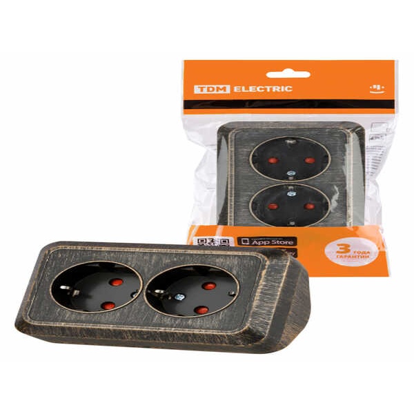 Розетка двойная 2П+3 о/у  IP20 16А 250В (керамика) белая "Ладога" TDM