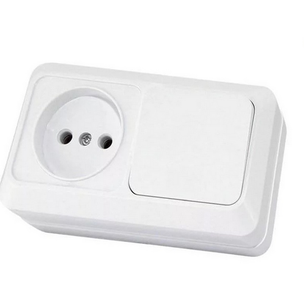 TDM Ладога Белый Блок комбинированный: выключатель 1-клавишный 10А + розетка 2П 10А 250В