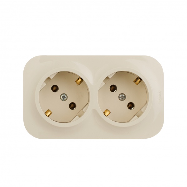 Legrand Quteo Слоновая кость Розеточный блок с предварительным подключением 2 x с/з без шт