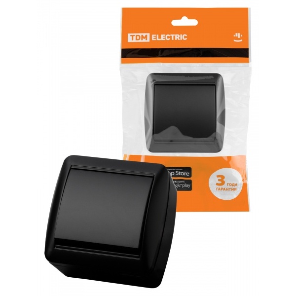 Выключатель 2-кл. открытой установки IP44 10А графит "Селигер" TDM