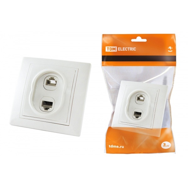 Розетка телефонная RJ11+компьютерная RJ45 TDM Таймыр БЕЛЫЙ