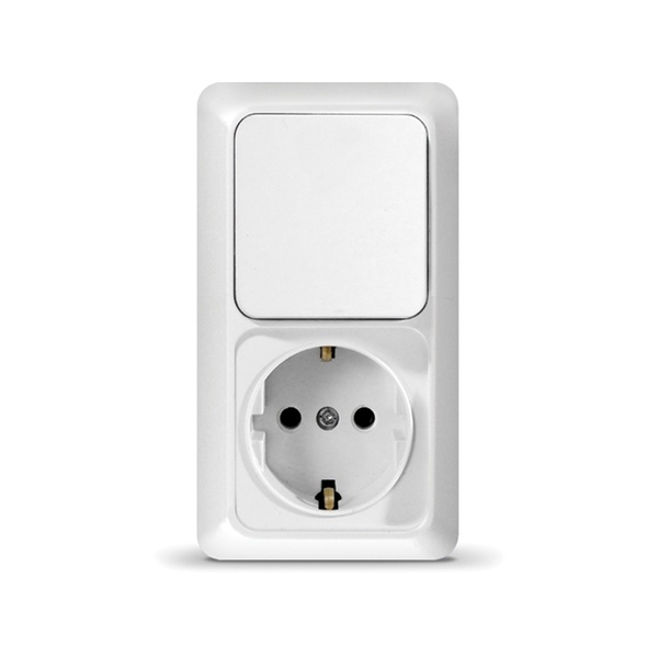 Блок розетка, выкл 1кл белый 16А с/з ОЛИМП верт. О0038