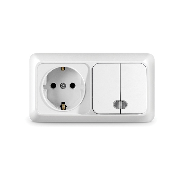 Блок розетка+2 кл. с подсв.горзонт.с/з Белый ОЛИМП 16А 220В О0037