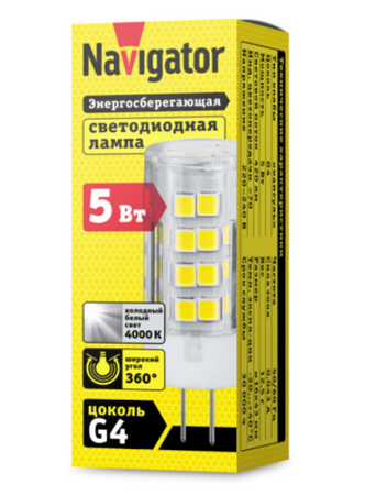 Лампа Navigator G4 5Вт 420лм 4000К 43х16мм NLL-P-G4-5-230-4K