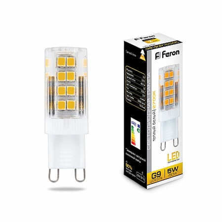 Лампа светодиодная Feron G9 230В 5Вт 400лм 2700К матовая 47х16мм LB-430 25636