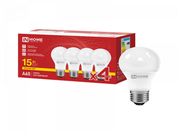 Светодиодная лампа IN HOME LED-A60-VC 15Вт 230В Е27 3000К