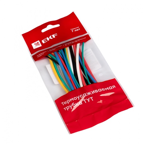 Термоусадочная трубка 6 цветов по 5шт. (1/0,5; 1,5/0,75; 2/1; 2,5/1,25; 3/1,5) 100мм. EKF P