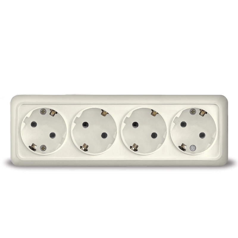 Розетка 4хмест с/з Квадрат UNIVersal ОЛИМП Слон.Кость 16А 220В о/у1171