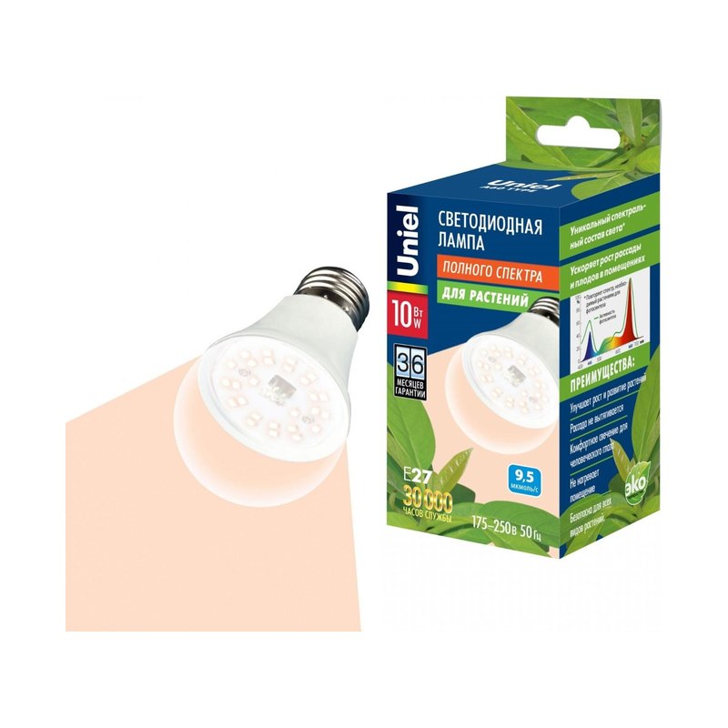 Лампа светодиодная для растений LED-A60-10W /1/10/50