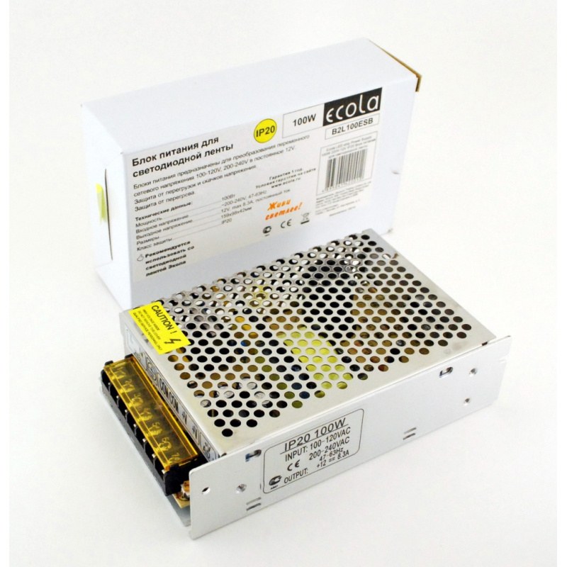 Ecola драйвер (блок питания) для св/д ленты 220-12V 100W IP20 180*47*37 LED