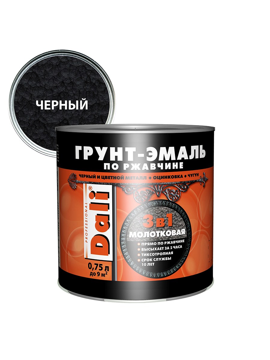Грунт-эмаль молотковая по ржавчине 3в1 черная DALI 0,75 л