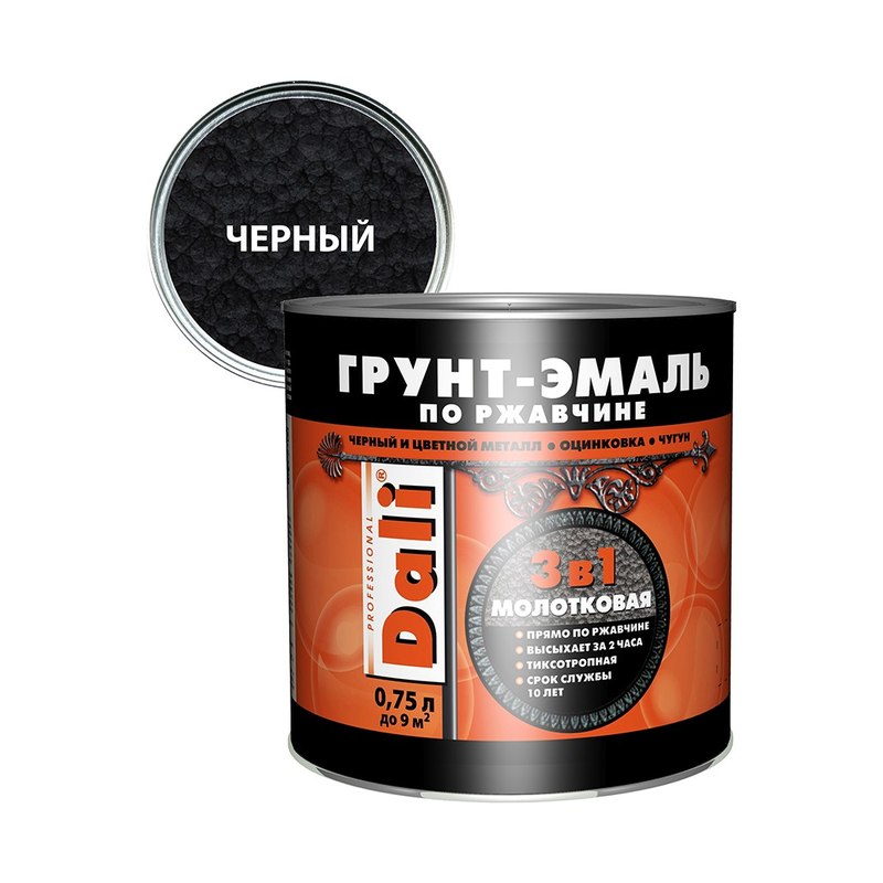 Грунт-эмаль молотковая по ржавчине 3в1 черная DALI 0,75 л