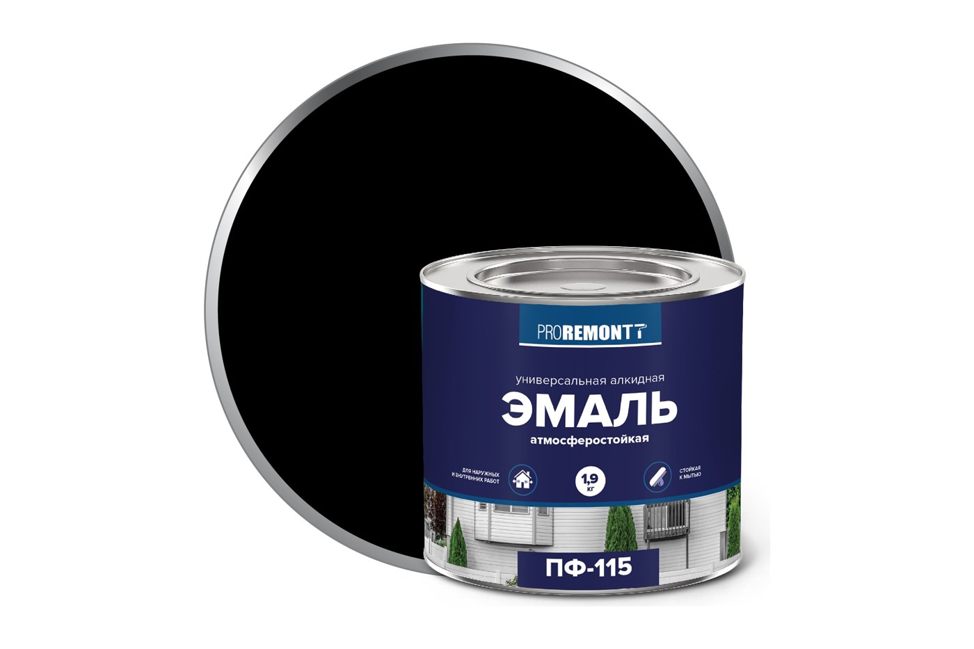 Эмаль ПФ-115 ПРОРЕМОНТ черная глянцевая (1,9кг)