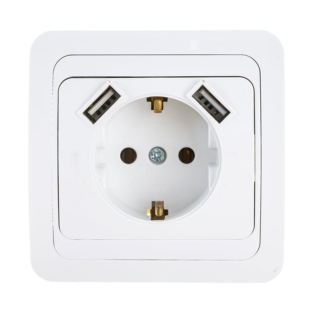 Розетка с з/к 2×USB белая Лама