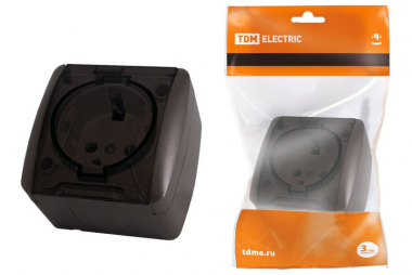 Розетка 2П+3 TDM IP54 16А шоколадная Селигер