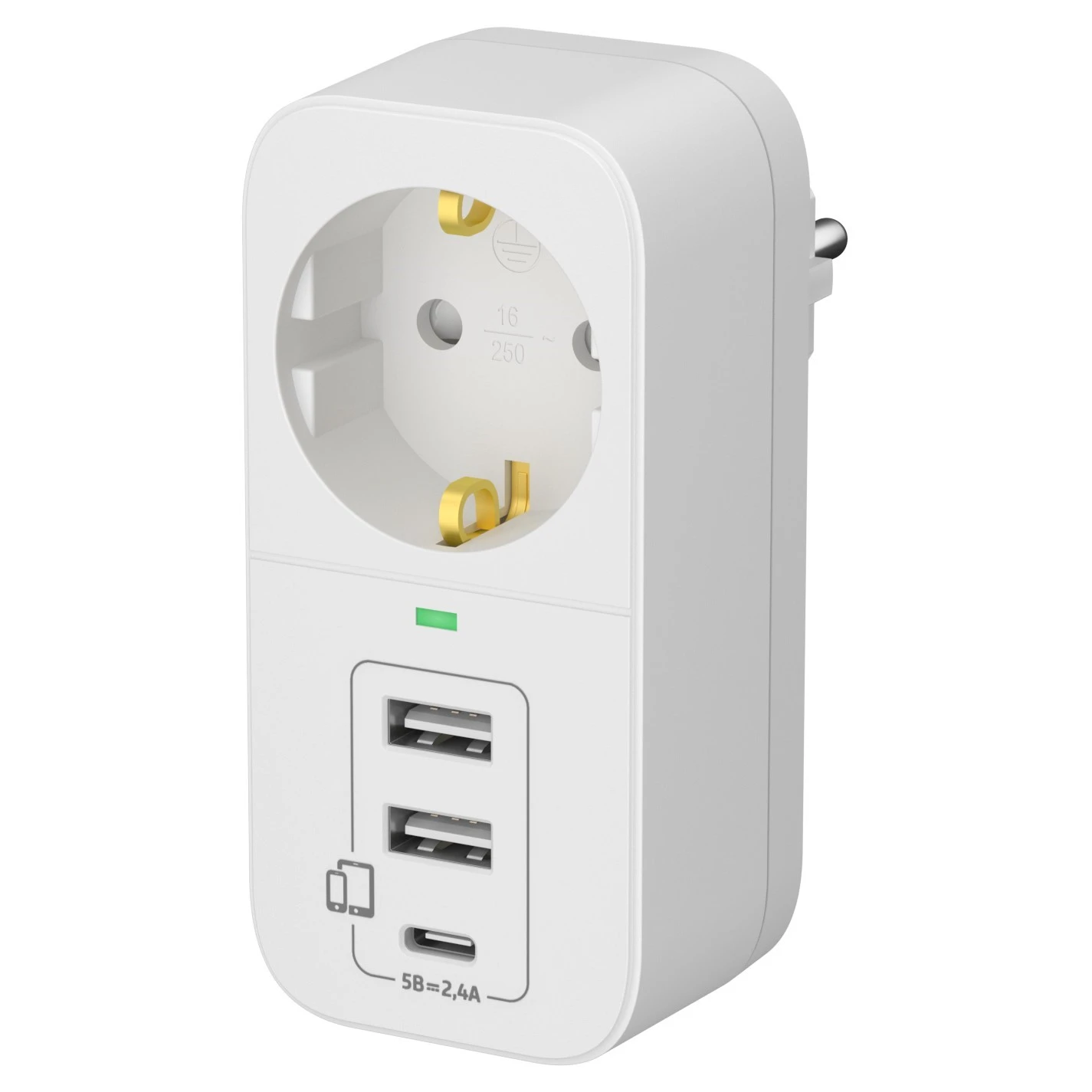 Адаптер-фильтр разветвитель 1 розетка 16А 2USB 5V