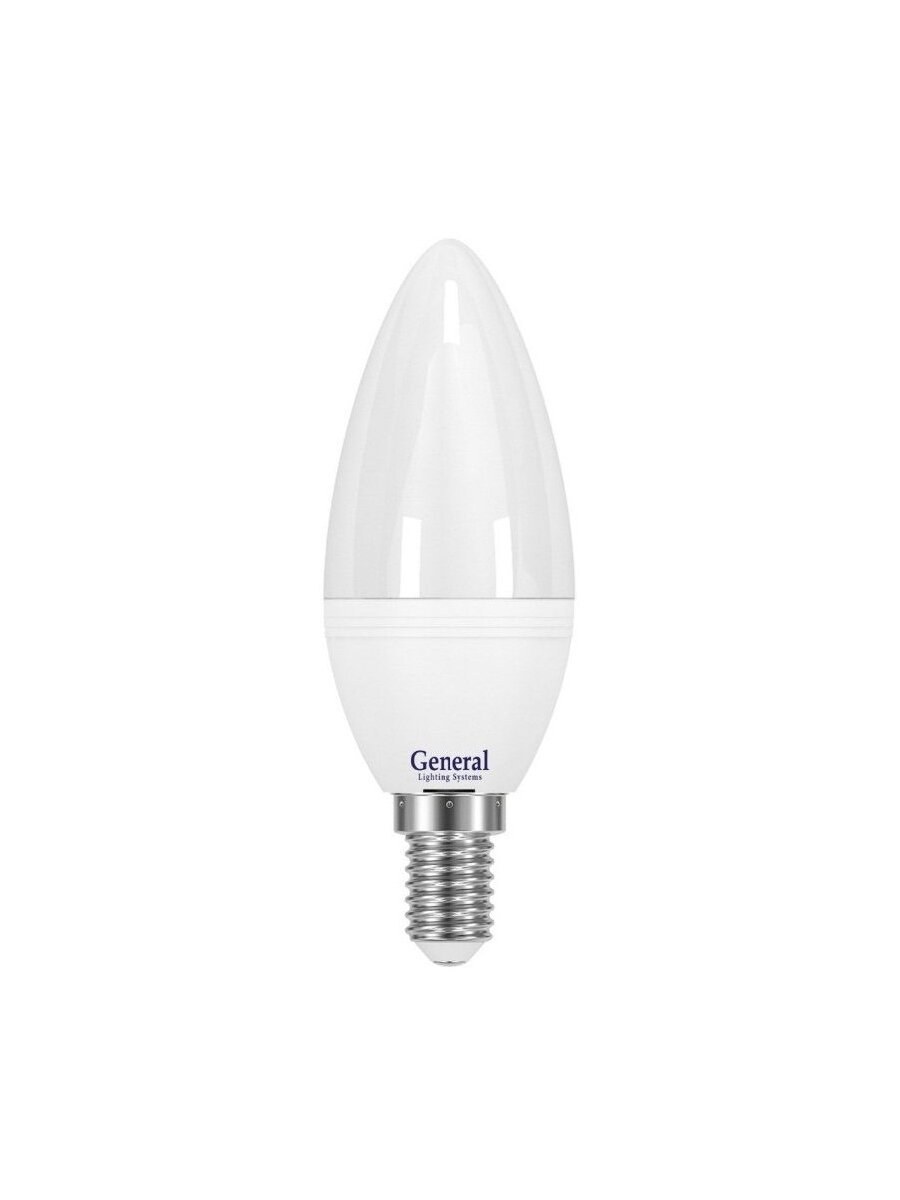 Лампа светодиодная свеча E27 7W 6500K General 38×108 мм