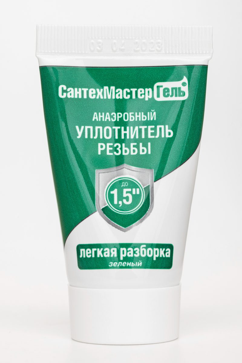 Клей-герметик анаэробный для уплотнения резьбовых соединений до 1 1/2" зелёный 15г САНТЕХМАСТЕРГЕЛЬ