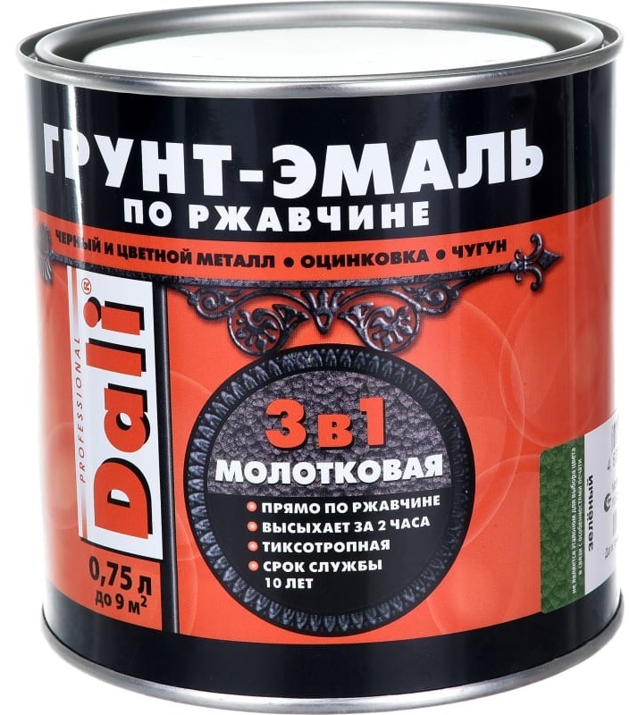 Грунт-эмаль по ржавчине молотковая ДАЛИ зелёный 0,75л