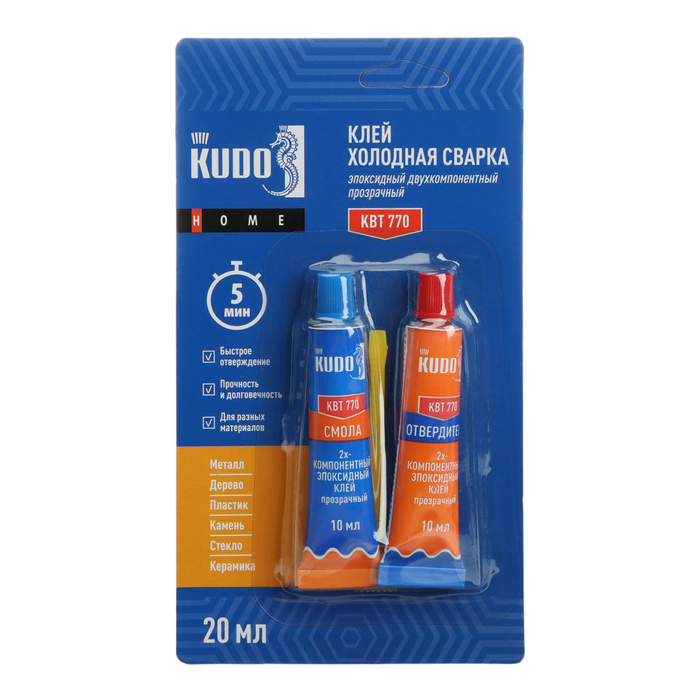 Клей эпоксидный двухкомпонентный KUDO HOME прозрачный 20мл