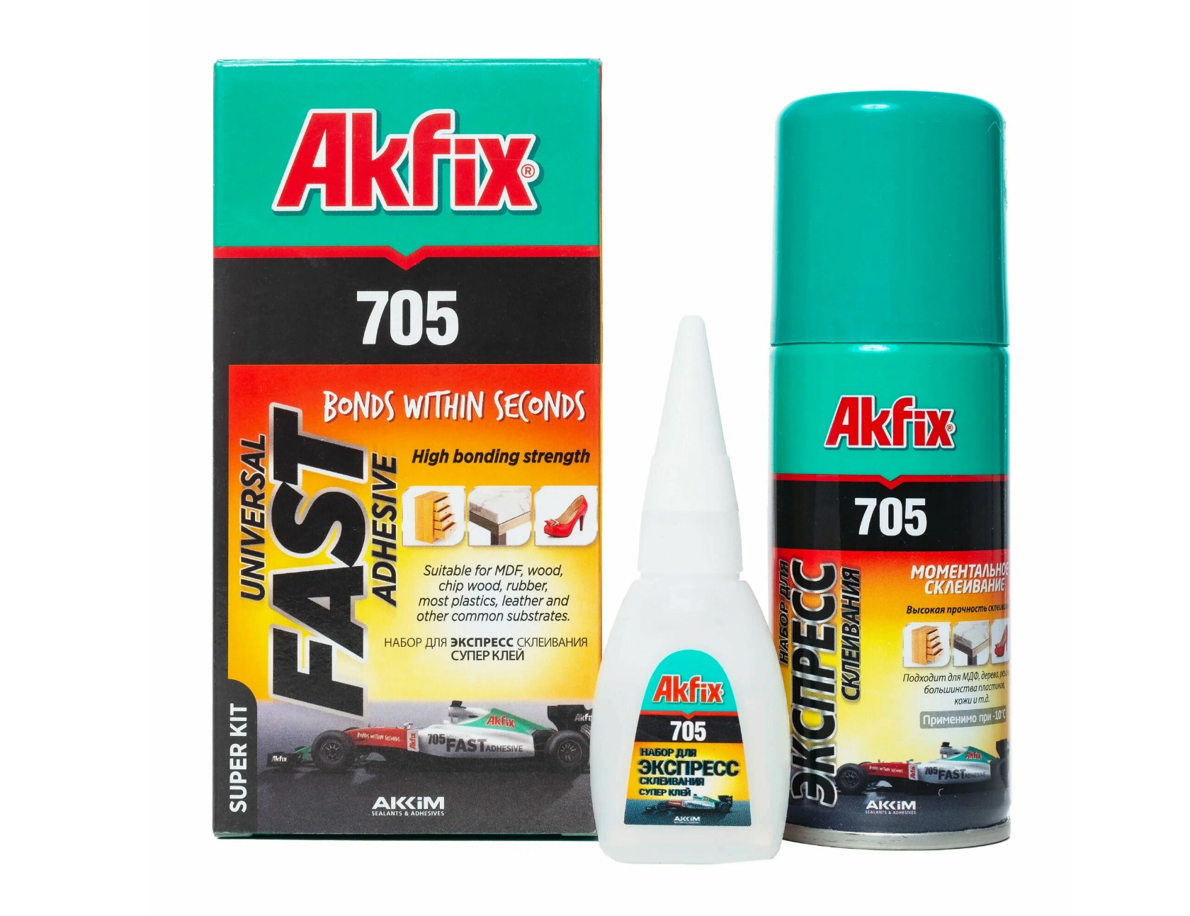 Клей двухкомпонентный AKFIX 705 65г+200мл ЭКСТРА СИЛА