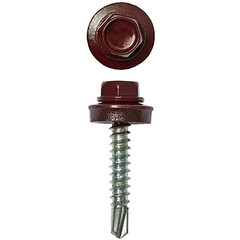 Саморез 4,8*50 сверло,гол. шестигранная с шайбой, RAL 3009 ( оксид красный) Pront