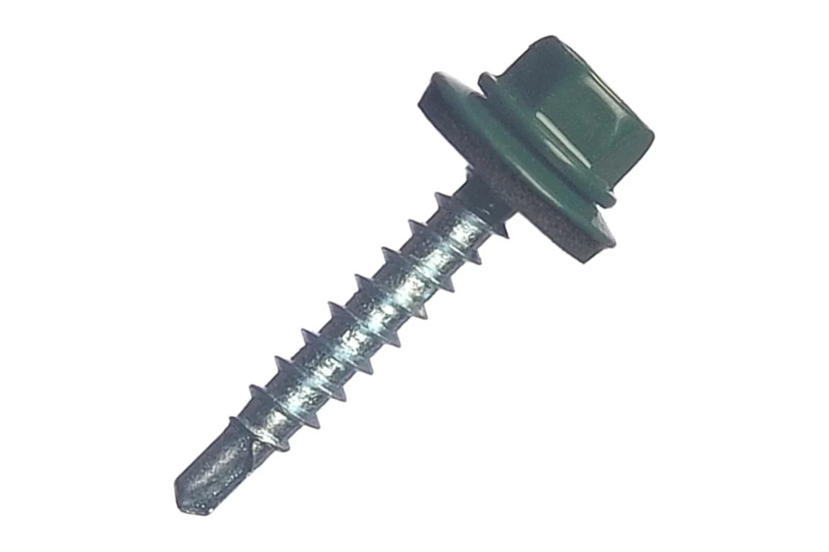 Саморез 4,8*70 сверло,гол. шестигранная с шайбой, RAL 6005 Зеленый мох) Pront