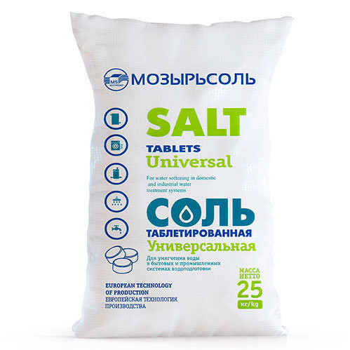 Соль таблетированная NaCl 25кг Мозырьсоль