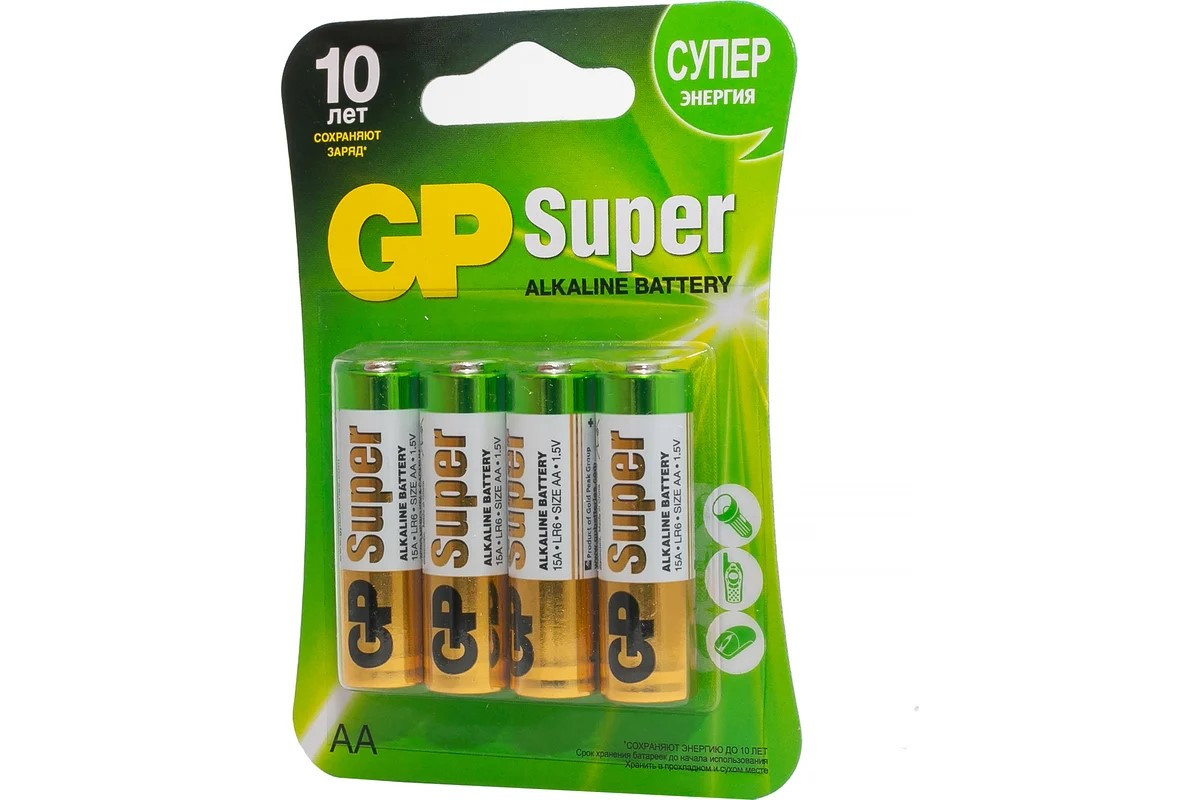Батарейки алкалиновые GP Ultra/Super Alkaline 15А 3/1 АA - 4 шт на блистере