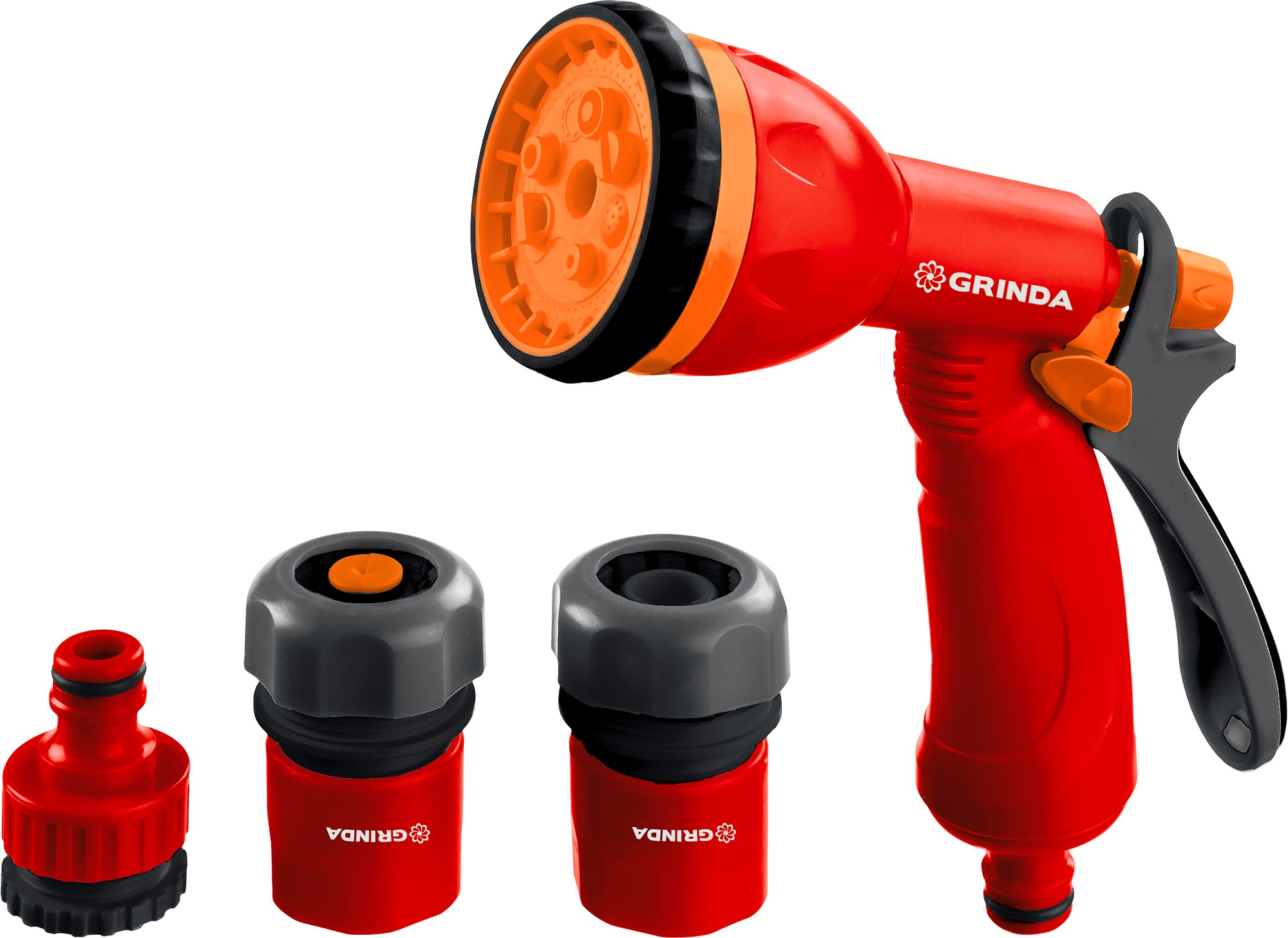 Набор поливочный GRINDA GS-12 пистолет 8 режимов комплект соединительной арматуры 1/2" пластик