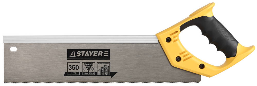 Ножовка для стусла с усиленным обушком STAYER 350мм 12TPI прямой зуб для точного реза