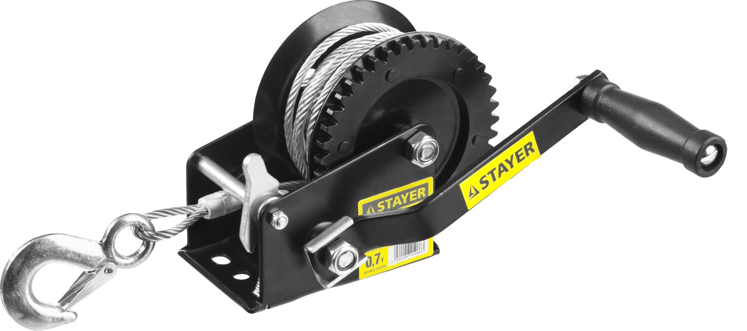 Лебедка тросовая ручная барабанная STAYER MAXPull 0,7т 8м 43112-0,7