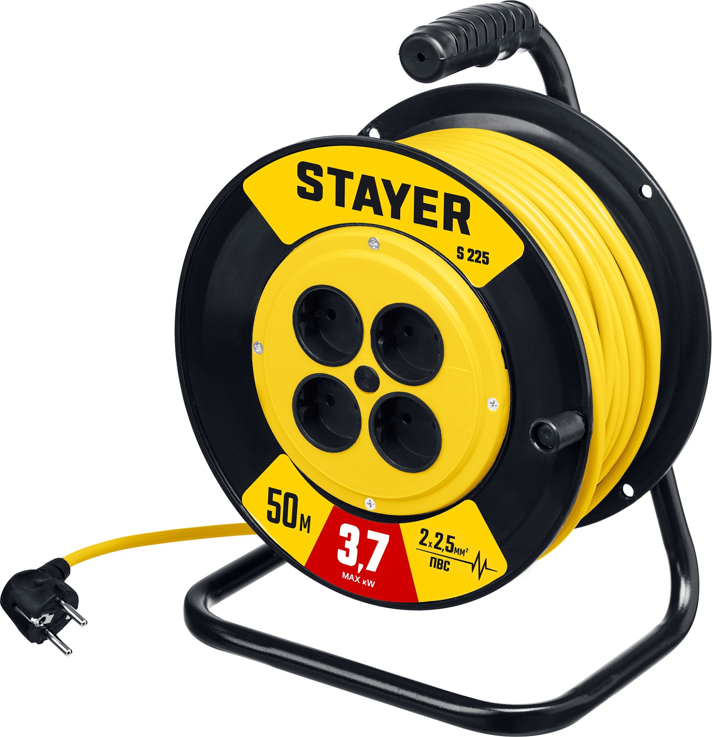 Удлинитель силовой на катушке ПВС 2х2,5 50м 3750Вт Stayer S-225